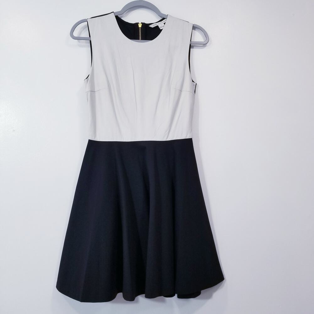 Diane Von Furstenberg Color Block Leather Skater Mini Dress